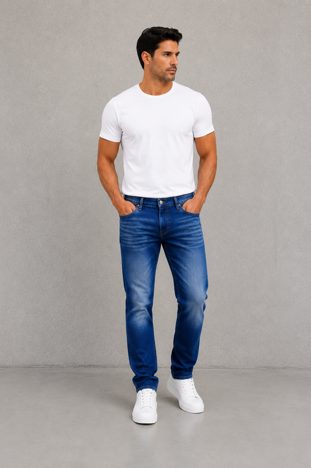 Men’s Blue Wash Straight Leg Jeans.(FFFF)