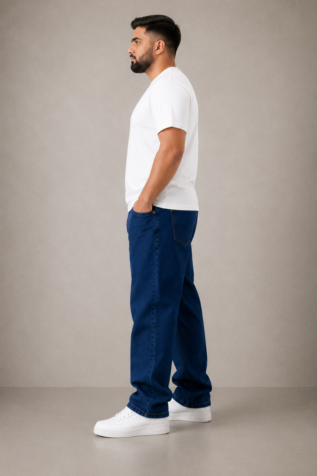 Men’s Fashion Denim Jeans – Indigo Dark Blue Mid Wash.(FFFF)