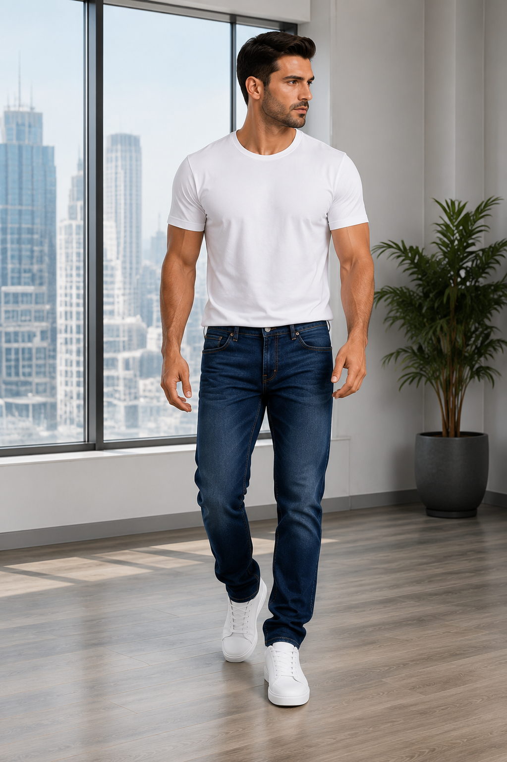 Men’s Classic Dark Wash Denim Jeans.(FFFF)
