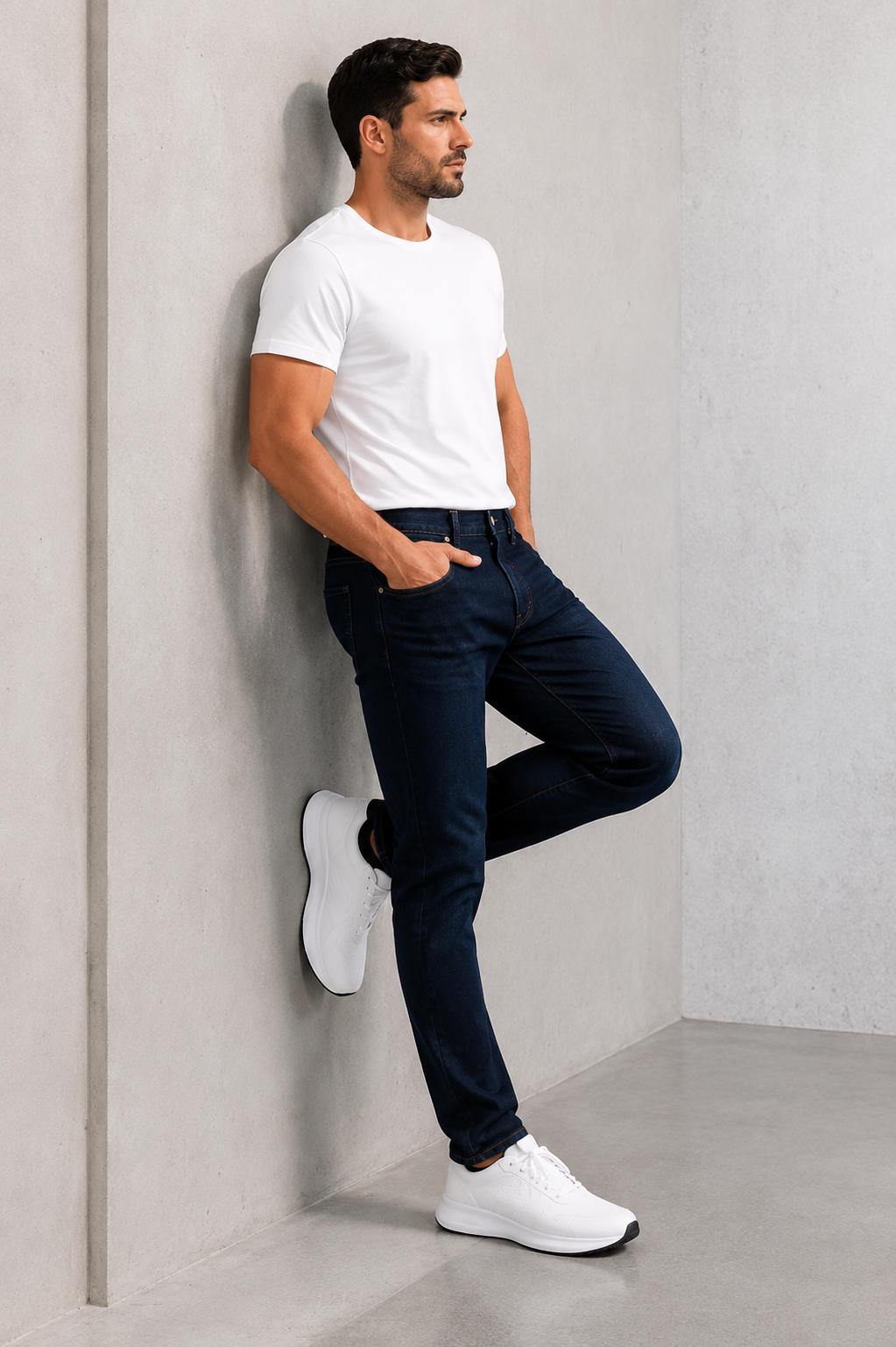 Men’s Dark Indigo Stretch Denim Jeans.(FFFF)