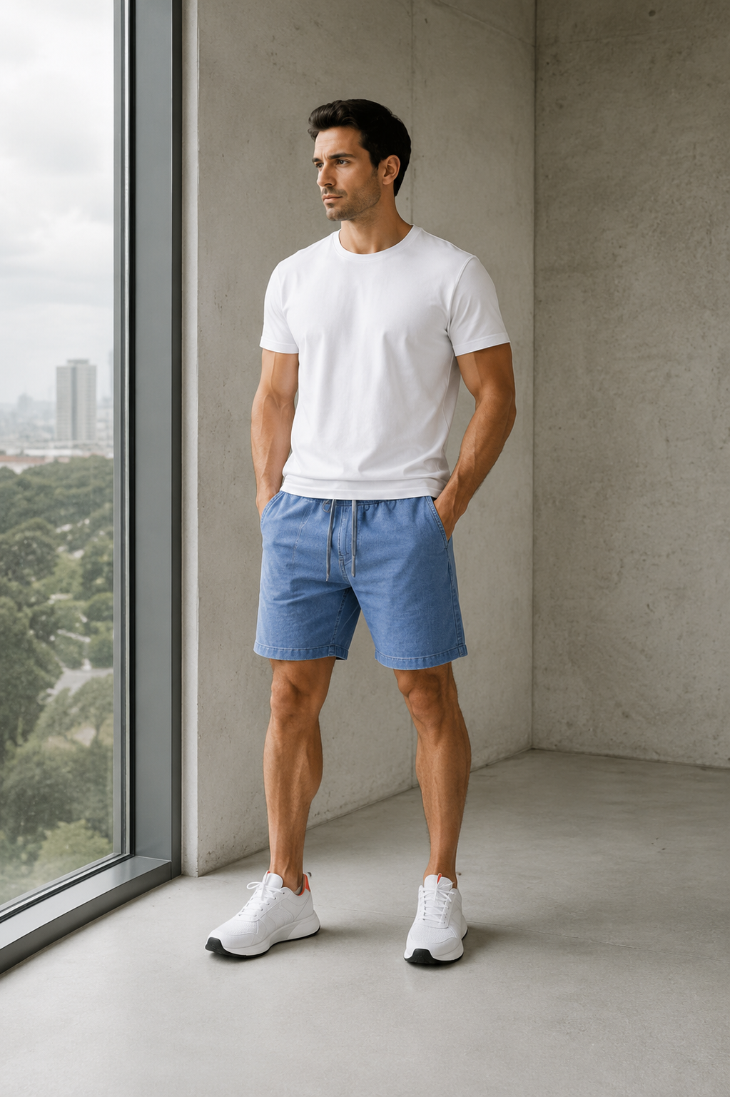 Men’s Denim Drawstring Shorts.(FFFF)